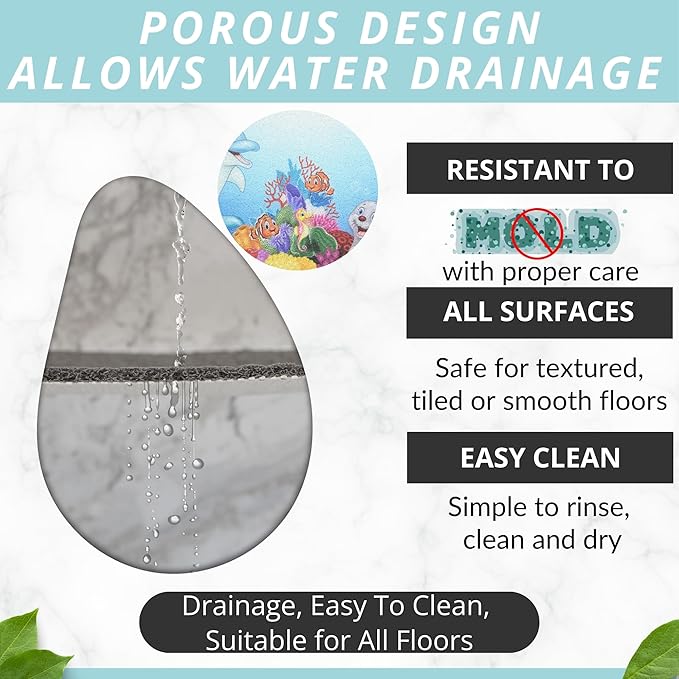 ENKOSI Loofah Non-Slip Shower and Bath Mat - Soft Cushioned Comfort - No Suction Cups for Smooth or Textured Tubs - Fast Draining - Safety for Bathroom, Family, Kids, and Elderly (24x16 Dolphin)