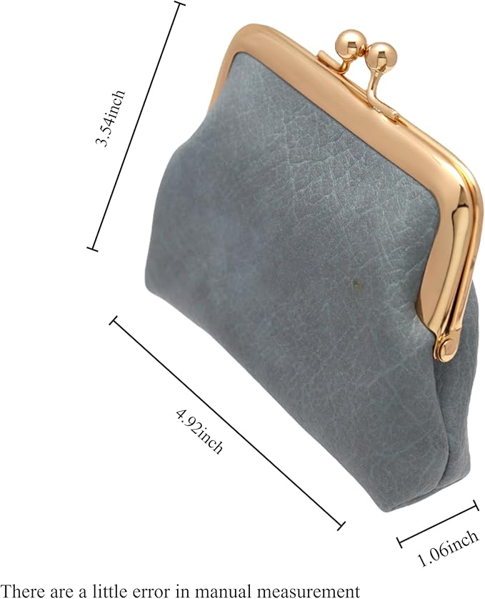 Coin Purse Vintage Bag Lock Wallet Buckle Kiss Lock change purse change holder wallet coin Leather coin wallet(B blue)