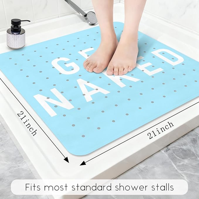 Bathtub Mat Non Slip, Get Naked Square Bath tub Mat Shower Floor Mat with Suction Cups for Adults Kids Elderly 21 X 21 Inch