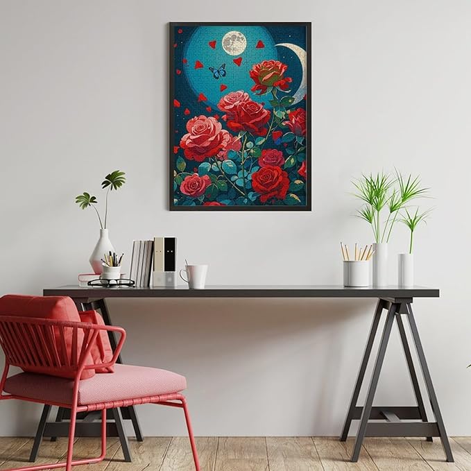 Jigsaw Puzzles for Adults 500 Piece - Butterfly Red Rose Garden Wooden Puzzles, Puzzle Games, Stress Relief Games, Funny Puzzles，Unique Gifts for Wall Art，Family Puzzles