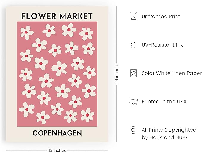 HAUS AND HUES Flower Market Wall Art, Danish Pastel Poster (12x16 Unframed) - Flowers, Prints, Wall Decor