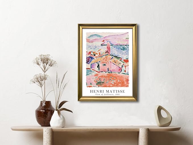 Wieco Art Framed Wall Art View of Collioure 1905 by Henri Mattise Abstract Colorful Art Matisse Posters Canvas Prints for Wall and Home Office Decorations Bronze Gold Frame
