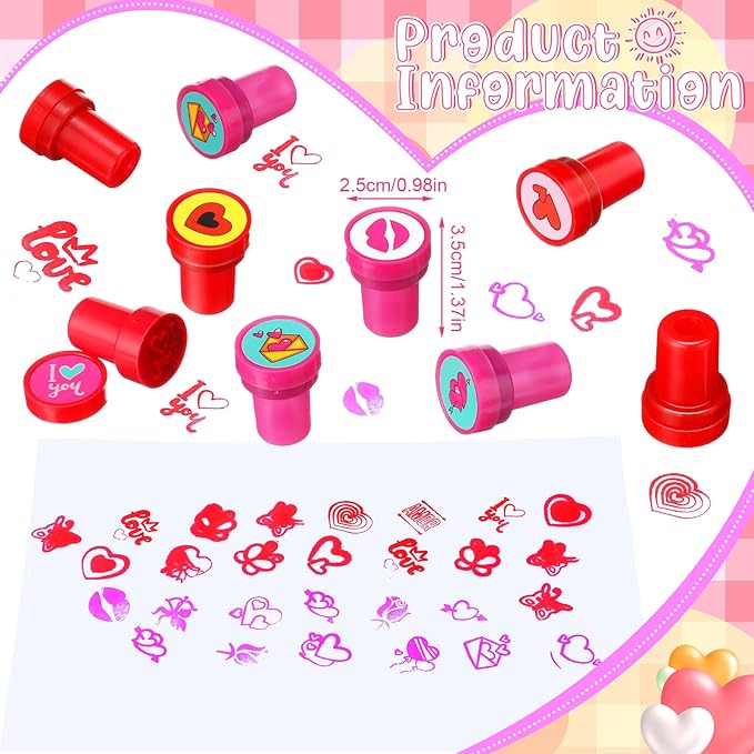 Geelin 100 Pieces Valentines Stamp Gifts Stamps Bulk Self Inking Stampers Valentine Party Favors Gift Exchange, 20 Styles