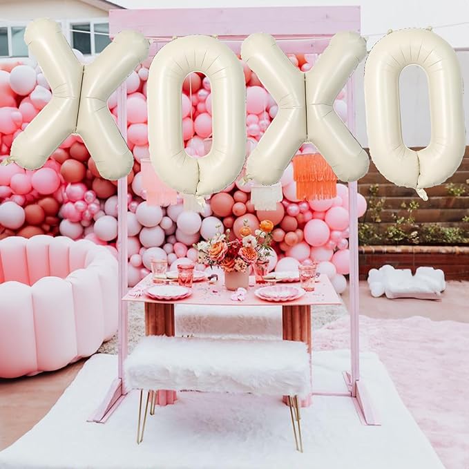 40 Inch Beige XOXO Balloons, Large Cream Mylar Foil Balloon Letter for Valentine's Day, Ivory White Sand XOXO Alphabet Banner Sign for Wedding, Engagement, Marriage, Bridal Shower, Party Decorations