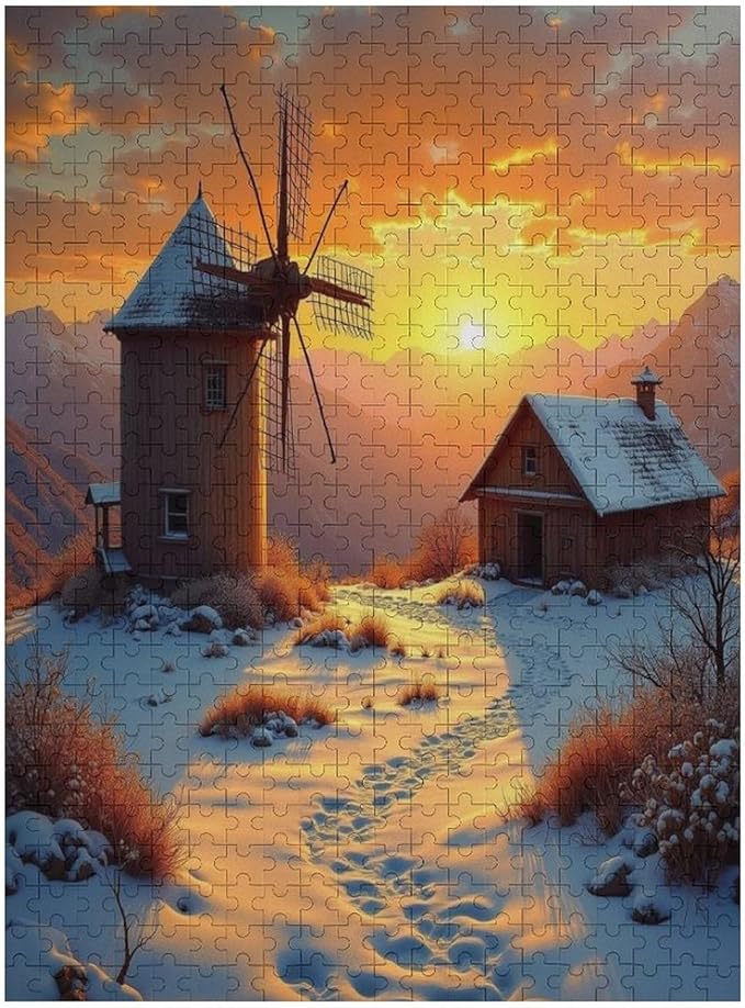 Rustic Windmill Old Country Wooden Puzzle 500 Pieces Jigsaw Puzzles for Adults Puzzle Educational Toys Challenging Fun Games Gifts for Elders Kids Family and Friends