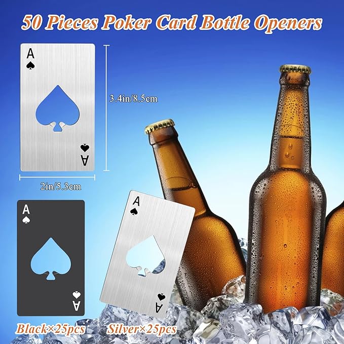 50 Pcs Ace of Spades Bottle Openers, Stainless Steel, Personalized Poker Card Bottle Openers,Nice for Wedding Party Favors, Groomsmen Gifts & Bulk Bar Supplies