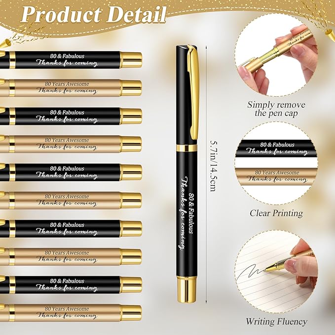 50 Set 80th Birthday Party Favor for Guest Anniversary Party Favor with Black and Gold Ballpoint Pens and Thank You Cards for Women Men Birthday Anniversary Appreciation Gifts