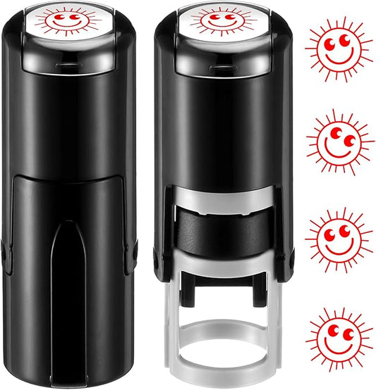 Supervitae 2 Pack Sun Print Stamps Red Ink Stamper Mini Self Inking Stamps for Party Activities Craft Supplies