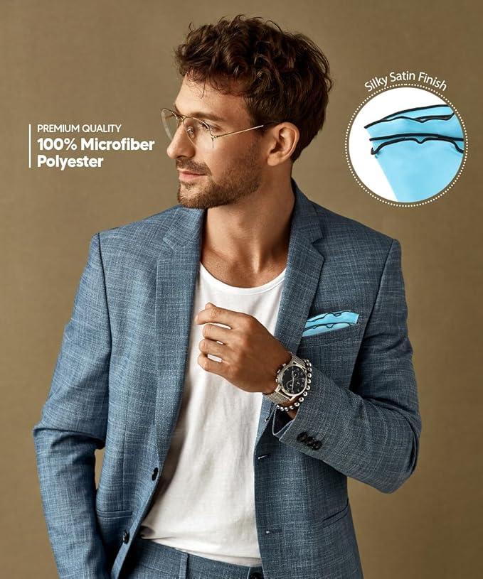 Premium Pre-Folded Four-Point Suit Pocket Square for Men with Sewn Pocket Fold