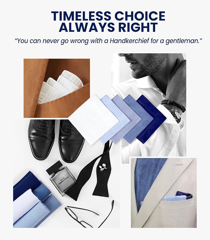 Selected Hanky 100% Pure Cotton Handkerchiefs with Stiching Assorted Color, 5 Colors