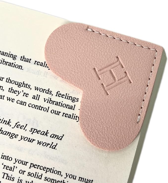 Personalized Leather Book Marks, Heart Bookmark, Unique Cute Handmade Letter Bookmarks Accessories for Reading Women, Teacher, Student, Book Lovers Book Mark Gifts (Pink, H)