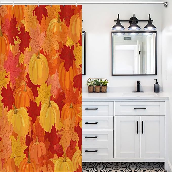 Autumn Pumpkins Fall Thanksgiving Shower Curtain Waterproof Washable Fabric Bathroom Shower Curtains for Bathroom Decorations Home Indoor Decor 35x72Inch