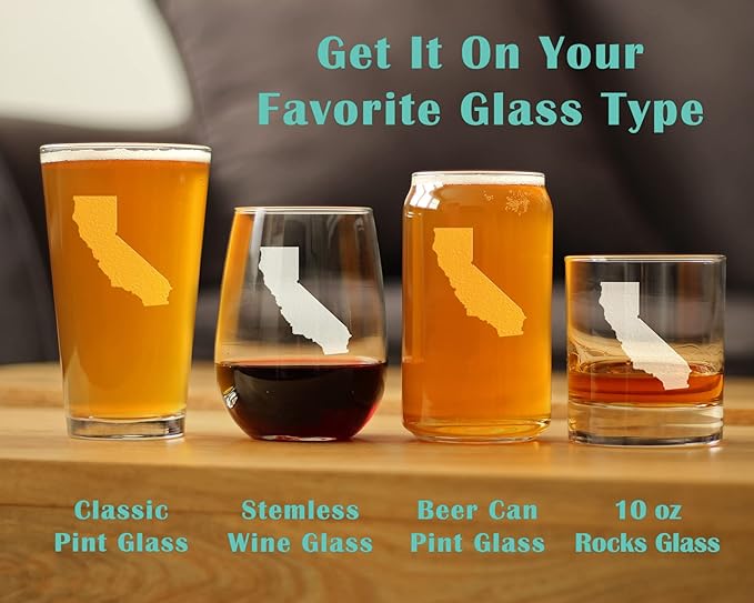 Bevvee California State Outline - Stemless Wine Glass - State Themed Drinking Decor and Gifts for Californians - Large 17 Ounce