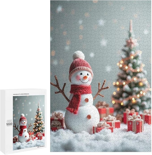 Wooden Puzzles for Adults 1000 Pieces, Christmas Winter Snowman, Each Piece is Unique and Perfectly Put Together, are Special Home Decorations, Fun Puzzles, Party Games, Family Toys