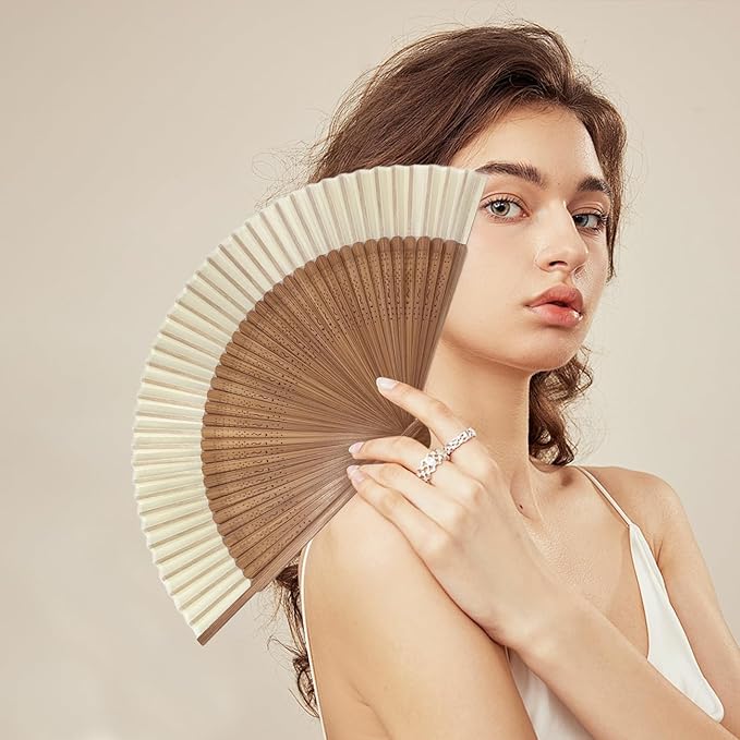 Hand Fan for Vintage Japanese Bamboo Silk Elegant for Dance Music Festival Wedding Church Decoration Party (White, Medium)