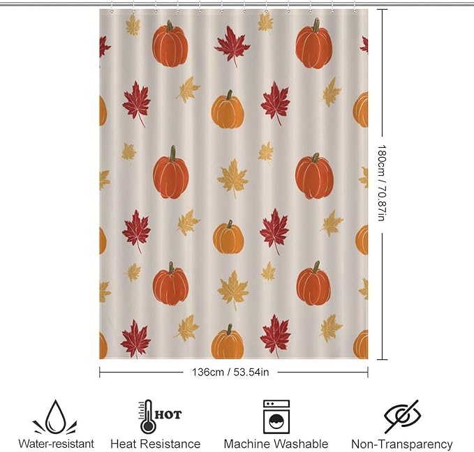 Fall Thanksgiving Pumpkin Shower Curtain Waterproof Washable Fabric Bathroom Shower Curtains for Bathroom Decorations Home Indoor Decor 53x72Inch
