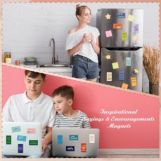 Xuhal 60 Pcs Inspirational Magnets Bulk Rectangle Positive Affirmation Magnets Decals Decorative Inspiring Quotes Fridge Magnetic Stickers for Adults Students Team Motivational Gifts (Classic)