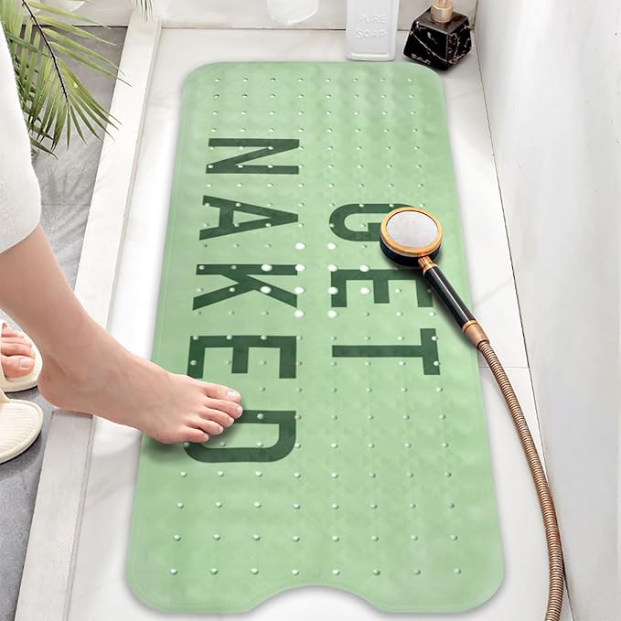Bathtub Mat Non Slip, Get Naked Extra Long Bath tub Mat Shower Floor Mat with Suction Cups and Drain Holes for Adults Kids Elderly 40 X 16 Inch