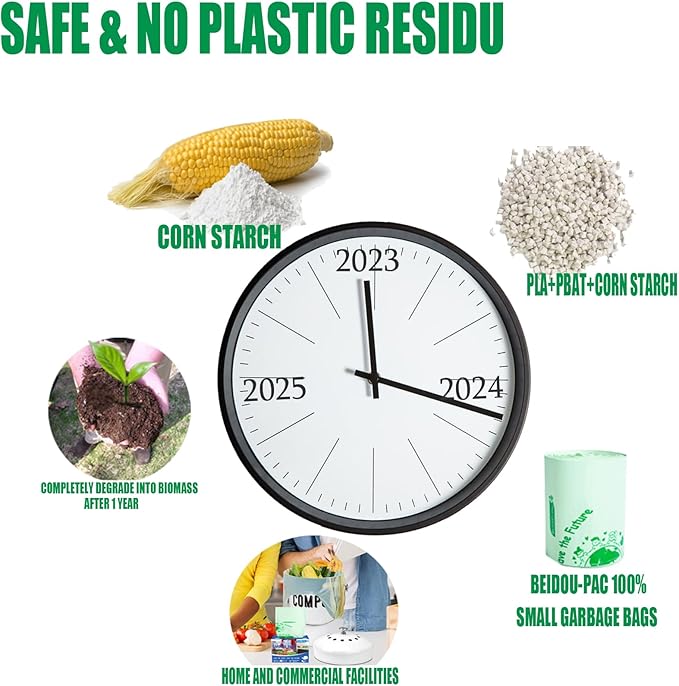 BEIDOU-PAC 4-6 Gallon Compostable Trash Bags, 150 Count - Kitchen Trash Bags with Handle, Sturdy Biodegradable Garbage Bags for Food Scrap Waste, ASTM D6400, US BPI Certified