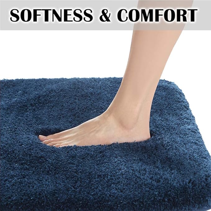 Suchtale Non Slip Bath Mat for Bathroom - 20 x 32 Navy, Soft Microfiber Shaggy Bath Rug, Machine Washable Plush Shower Mat