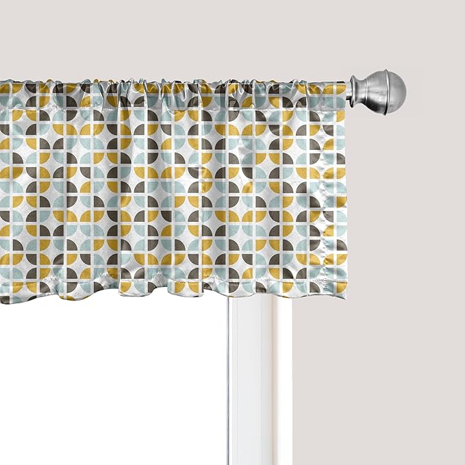 Ambesonne Abstract Window Valance Pack of 2, Retro Mid-Century Modern Style Geometric Composition Classic Art, Rod Pocket Curtain Valances for Kitchen Bedroom, 42" X 12", Yellow Pale Seafoam White