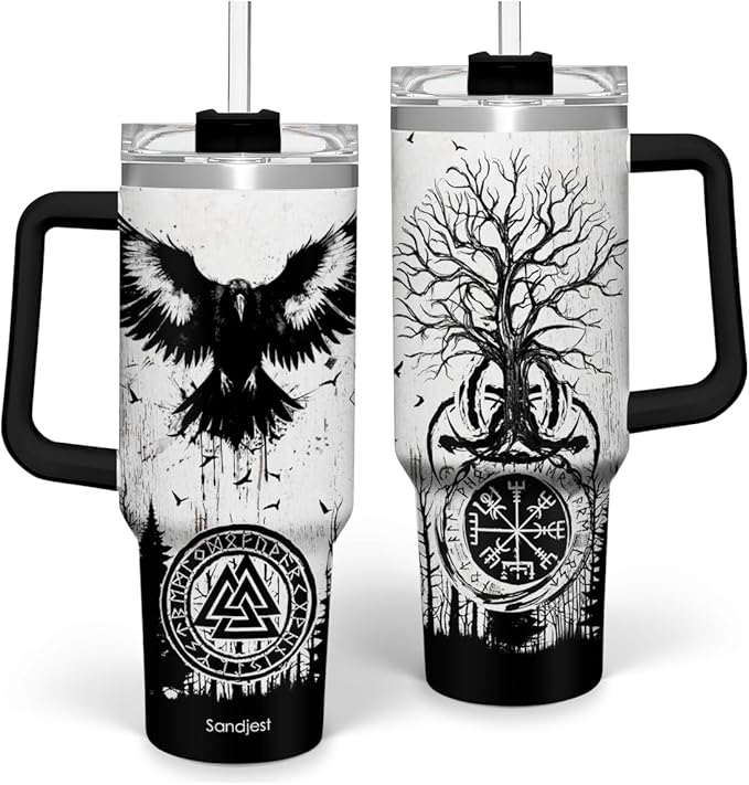 Viking Gifts for Men, 40oz Stainless Steel Insulated Coffee Tumbler With Lid & Straw, Travel Cup Gift for Husband Dad, Christmas Birthday