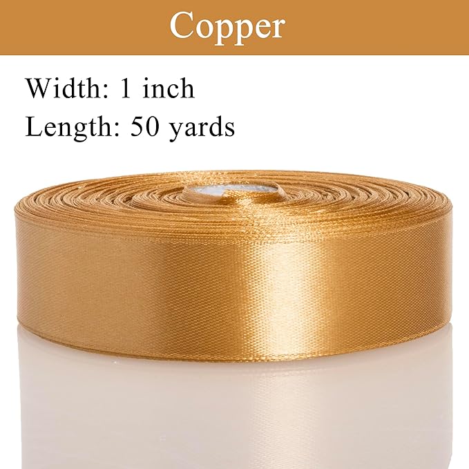 1 Copper Solid Satin Ribbon, 50 Yards Craft Fabric Ribbon for Gift Wrapping Floral Bouquets Wedding Party Decoration