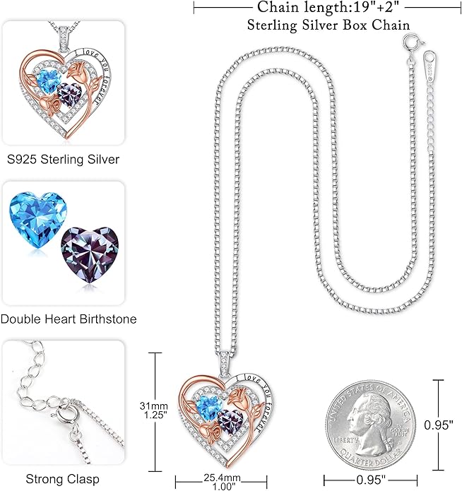 Iefil Valentines Day Gifts for Her - Sterling Silver Birthstone Necklace Anniversary Birthday Gifts for Her Wife Mom Daughter