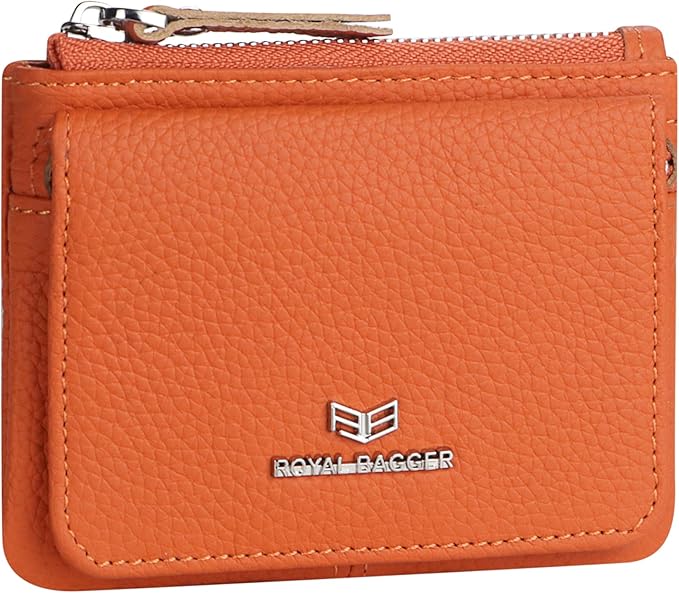 Royal Bagger Genuine Leather Women's Coin Purse - RFID Blocking Small Wallet, Casual Zipper Change Pouch for Daily Use 3200 (Orange)