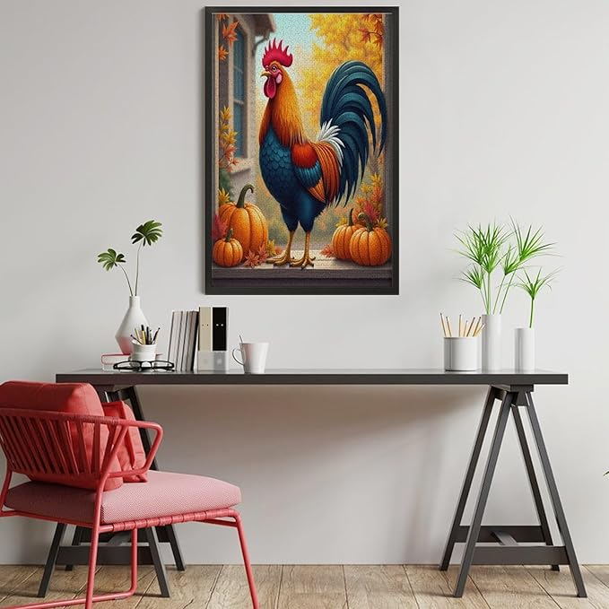 Jigsaw Puzzles for Adults 1000 Piece - Thanksgiving Fall Pumpkins and Cocks Wooden Puzzle，Funny Puzzle，Unique Gifts for Wall Art ，Family Puzzles，Educational Games，Challenge Puzzles