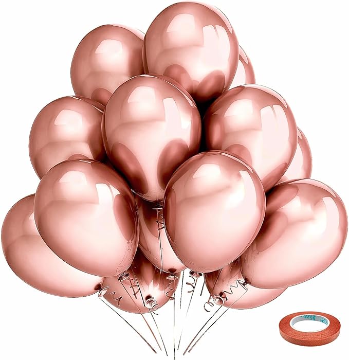 Bezente Rose Gold Metallic Chrome Balloons, 100 Pack 12 inch Rose Gold Latex Round Helium Balloons for Wedding Anniversary Bridal Shower Birthday Party Decorations