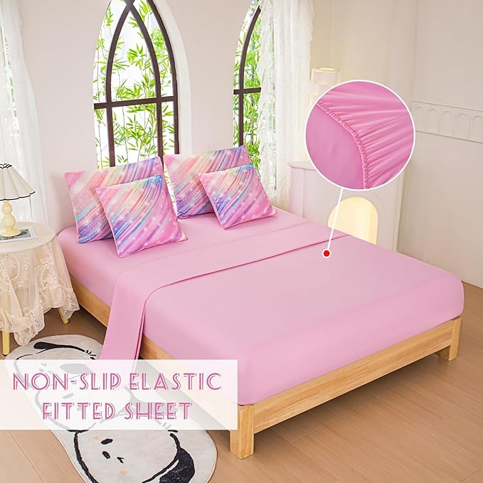 Twin Comforter Set for Girls Galaxy Bedding 7pieces, Ombre Bedding Comforter Sets Rainbow Comforter, Twill Pink
