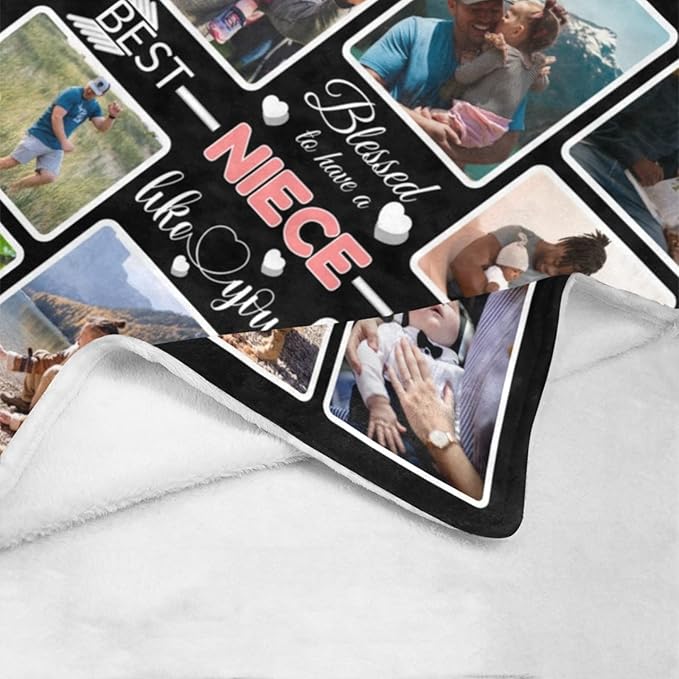 Custom Blanket Gifts for Niece, Customized Blankets with Photos, Make a Personalized Bed Throws to My Niece, Custom Souvenir Throw Blanket for Best Niece Ever, 8 Collages Made in USA