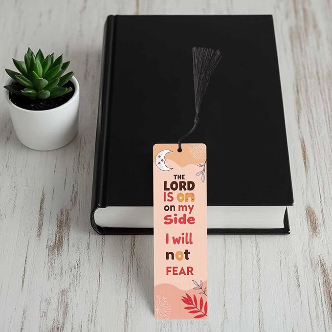 Bible Verse Christian Bookmarks Set 5 with Tassels Boho Moon Not Fear Pink Wooden Bookmarks for Reading Women Men Students Teachers School Supplies
