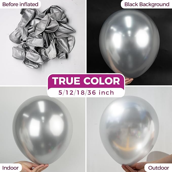 Bezente Metallic Silver Giant Balloons 36 Inch - 8 Pack Jumbo Chrome Silver Balloons Large Round Silver Latex Balloons for Photo Shoot Wedding Bridal Shower Birthday Party Decorations