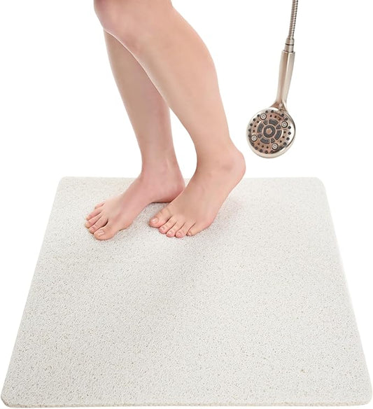 Enkosi Loofah Shower Mat Non-Slip - Anti-Slip Bath Mat for Inside Showers, Tub, Bathtub, Bathroom - Quick Dry PVC with Drain Holes - Cushioned Safety Grip - Secure for Kids and Elderly (White 24x24)