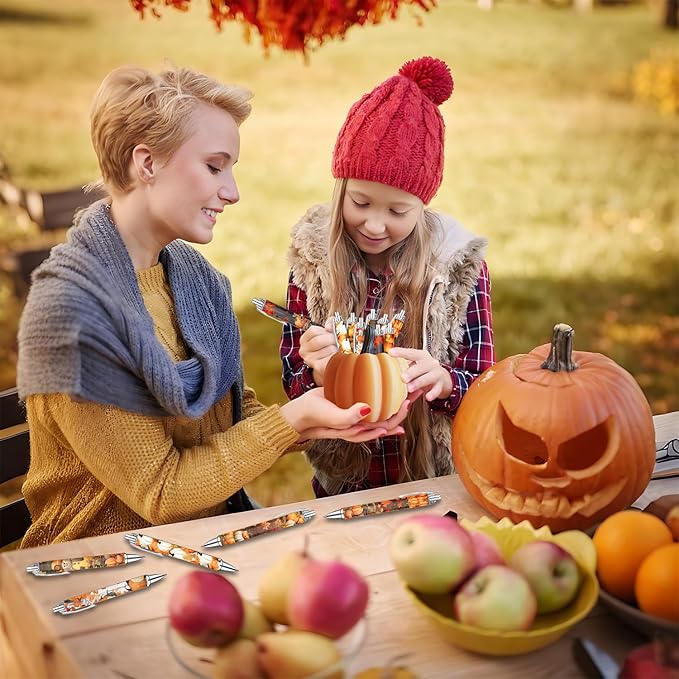 Idealmuzik Thanks Gifts,Festive Fall-Themed Ballpoint Pens for Girls, Students, and Stationery Lovers – Smooth Writing Pens for Journaling, School, or Holiday Gifts – Autumn Harvest Design, 8 Pack