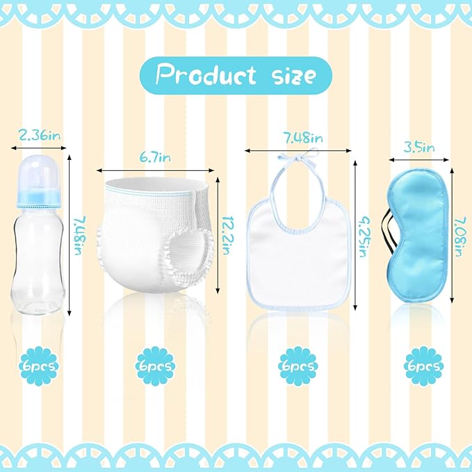6 Sets Bottle Chug Baby Shower Games Plastic Baby Bottles Hat Disposable Diapers Gender Reveal Games Baby Changing Diaper Race Game Decorations (Blue)