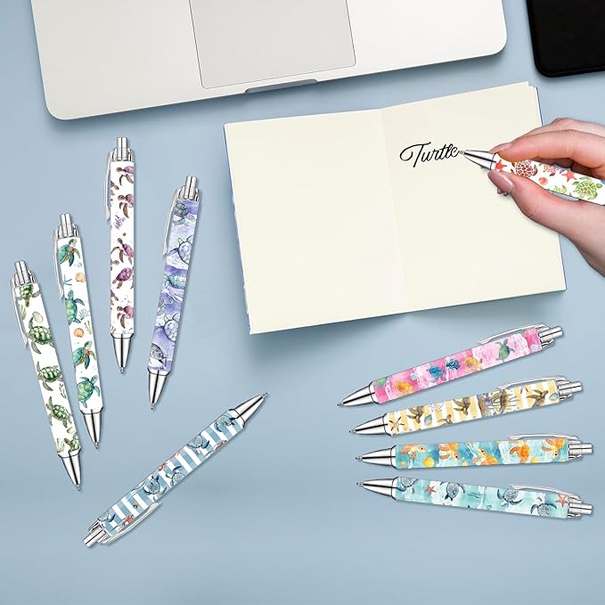 Idealmuzik Cute Turtle Pens Set – Adorable Sea Turtle Gel Ink Pens for Teachers – Fun Ocean Animal Stationery for Office, or Gifts – New Year Gifts, 10 Pack