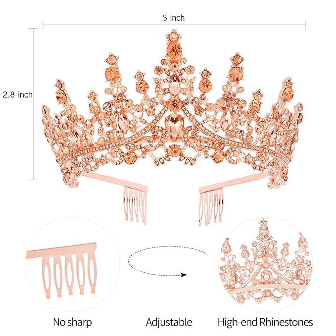 VELSCRUN Rose Gold Crystal Birthday Tiara Crowns for Women Girls It's My Birthday Sash Queen Girls Princess Crown with Combs Happy Birth Party Decorations Mom Sisters Birth Gift Hair Accessories