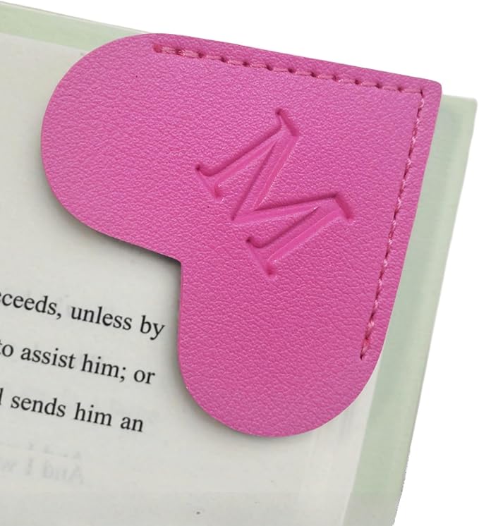 MOTEERLLU Personalized Leather Heart Bookmark with Initials, Handmade, Letter Cute Custom Corner Book Marks for Reading Women, Teachers, Students, Book Lovers, Book Accessories(Rose,M)