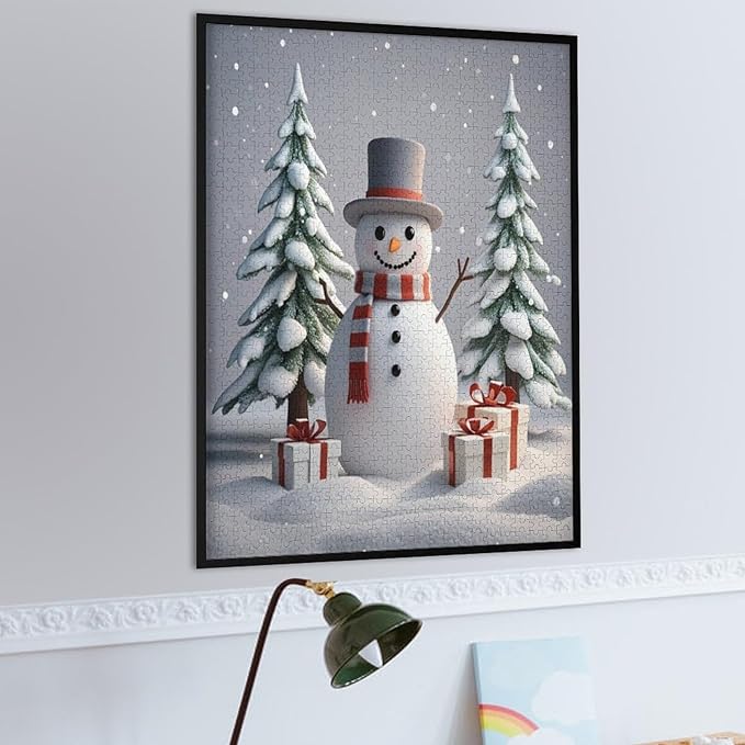 Wooden Puzzles for Adults 1000 Pieces, Christmas Winter Snowman, Each Piece is Unique and Perfectly Put Together, are Special Home Decorations, Fun Puzzles, Party Games, Family Toys