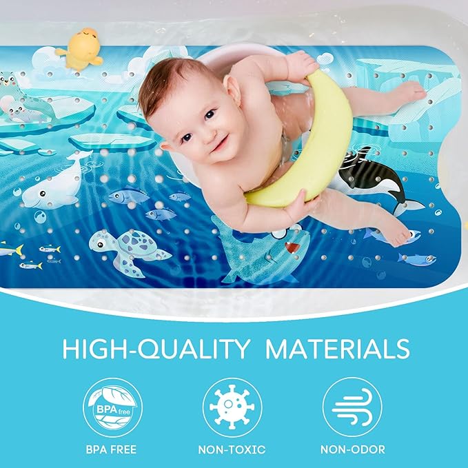 SHUCHING Polar Animal Bath Mat for Tub Non Slip-40 X 16 Inch, Baby Kids Bathtub Mat Non Slip, Toddler Long Shower Mat for Bathroom