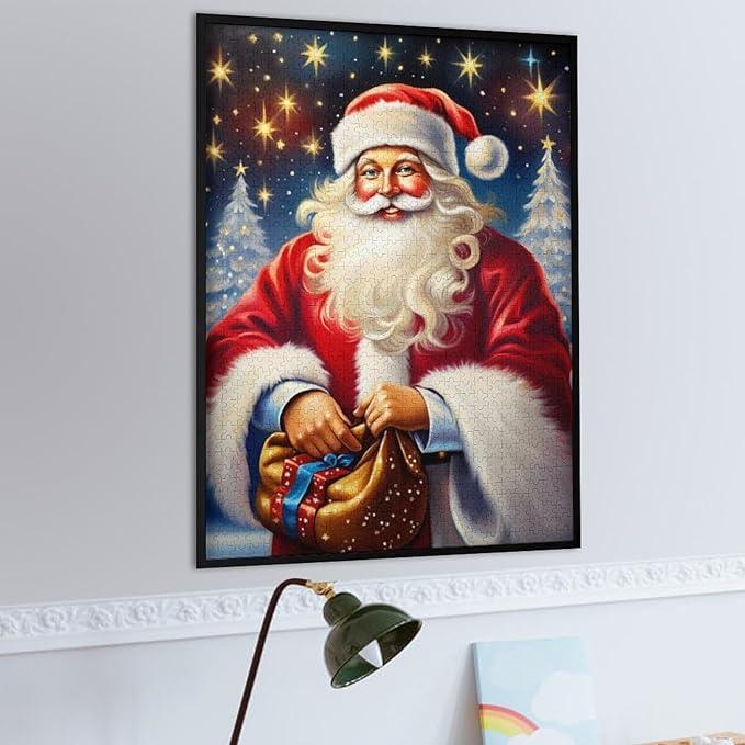 Puzzles for Adults 1000 Pieces Wooden Jigsaw Puzzle - Santa Carrying Presents Theme Puzzle，Party Games，Family Toys，Educational Puzzles，Stress Relief Wooden Puzzle，Gifts for Family and Friends