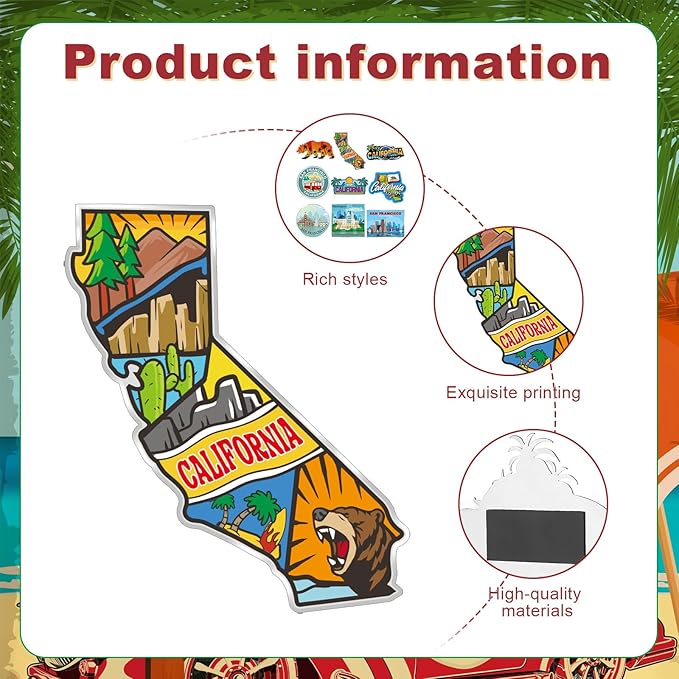 18 Pcs California Fridge Magnet Magnetic Refrigerator Stickers Metal California Souvenirs Gifts Refrigerator Magnets Home Decoration Accessories