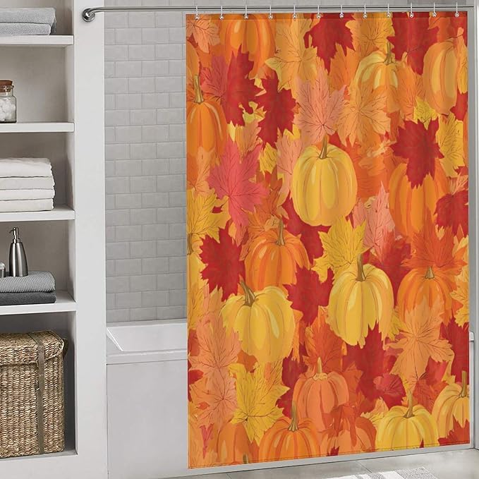 Autumn Pumpkins Fall Thanksgiving Shower Curtain Waterproof Washable Fabric Bathroom Shower Curtains for Bathroom Decorations Home Indoor Decor 56x72Inch