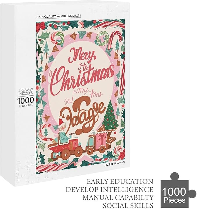 Wooden Puzzle - Christmas Gingerbread Express Train Jigsaw Puzzles，Wooden Puzzles for Adults 1000 Pieces Unique Gifts for Wall Art，Challenge Puzzles，Educational Games，Family Puzzles