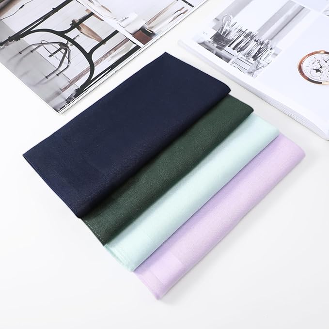 HOULIFE 100% Cotton Unisex Handkerchiefs, Solid Stripe Handkerchiefs for Men & Women Soft Cotton Hankies 15.7x15.7 ”