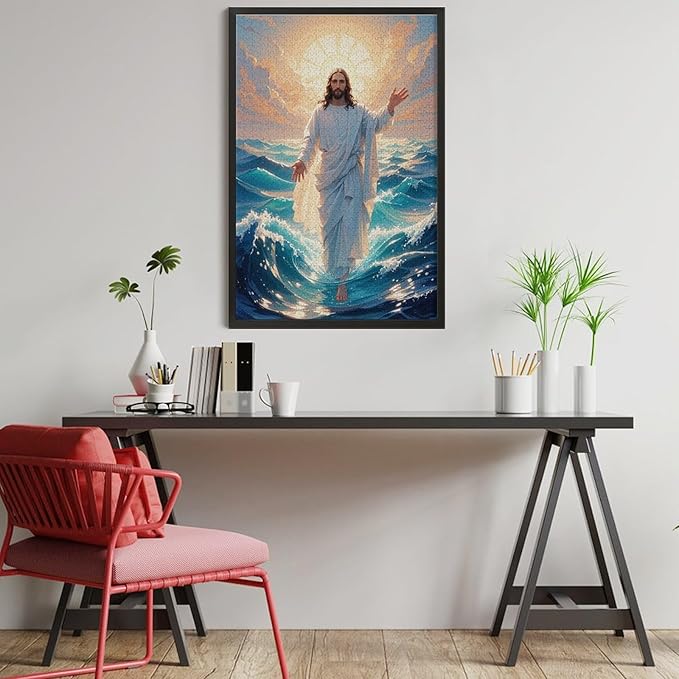 Jigsaw Puzzles for Adults 1000 Piece - Jesus Walk On Sea Wooden Puzzle，Unique Gifts for Wall Art ，Family Puzzles，Educational Games，Challenge Puzzles Puzzle Games
