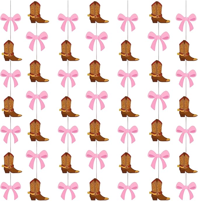 Boots or Bows Gender Reveal, 6 Pcs Boot Bows Party Decorations with 45.3 Inches Hanging Length for Western Theme Baby Shower